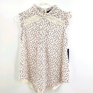 NWT polka-dot ruffled neck sleeveless blouse small